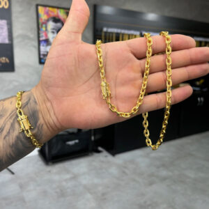 Kit Corrente + Pulseira Cadeado 6mm Marcação 750